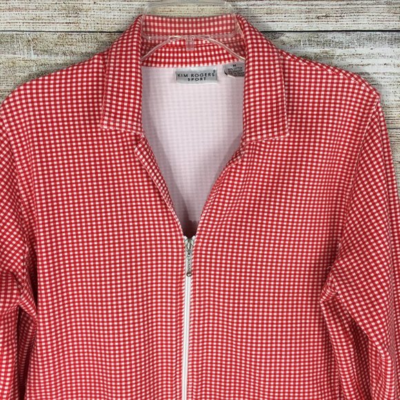 Kim Rogers Knit Jacket Top Full Zip Gingham - Picture 2 of 5